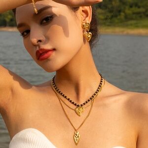 18KT G.P. Roman Style Black Agate Bead Necklace